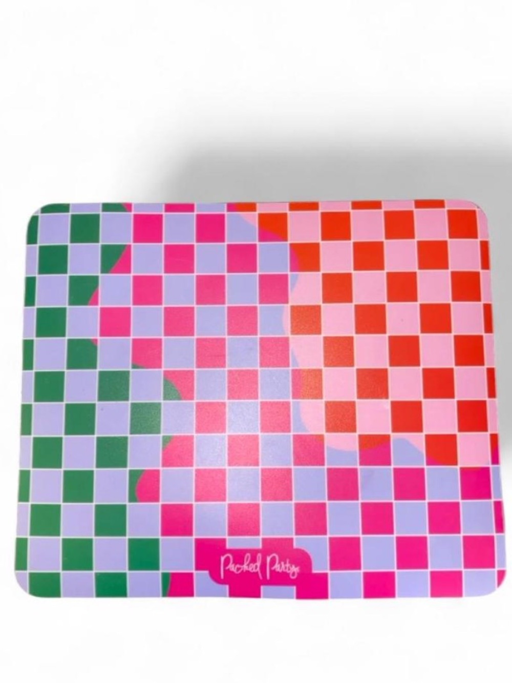 Packed Party Green Pink Red Purple Checkerboard Abstract Mousepad Dopamine Decor
